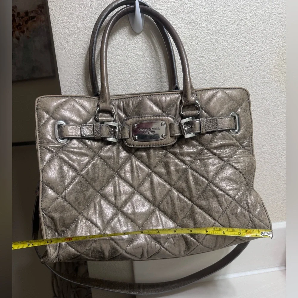 Michael Kors Silver Tan Quilted Satchel GUC